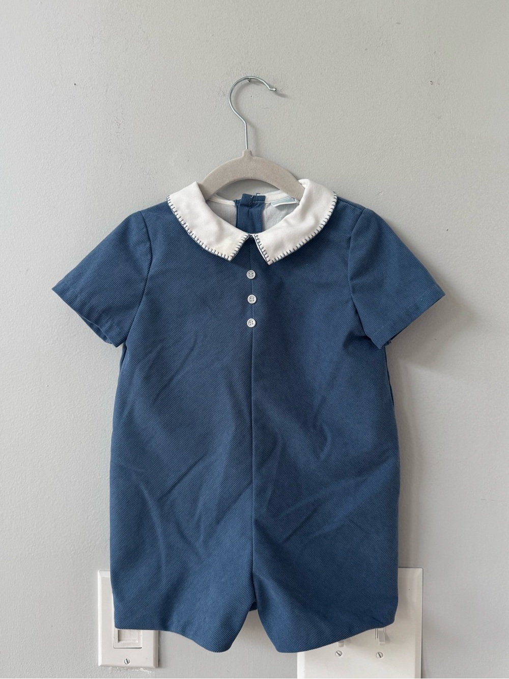 Edgehill Collection Baby Boys Peter Pan Collar Corduroy Romper - Picture 2 of 7